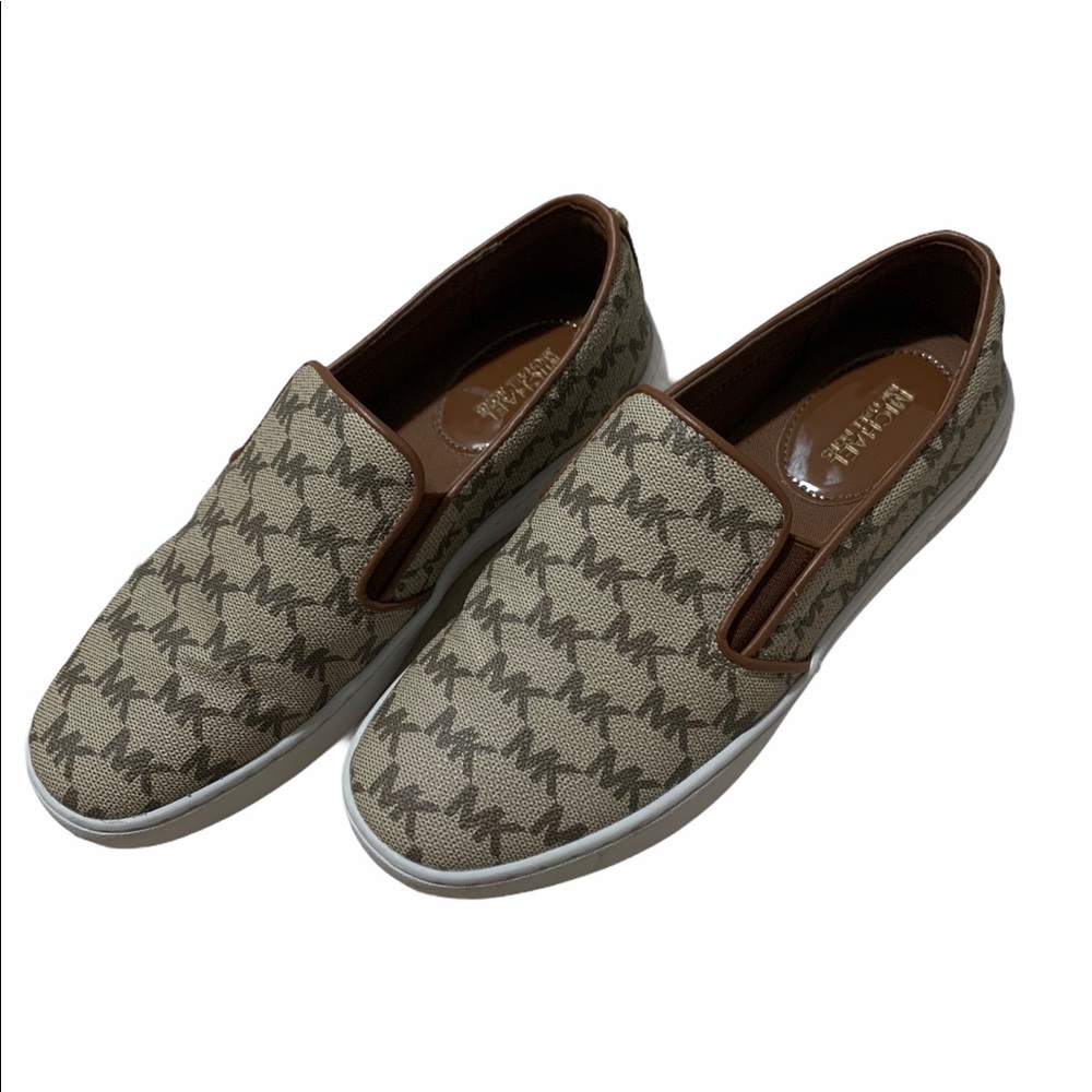 Michael Kors Beige and Brown Logo Slip-On Sneakers